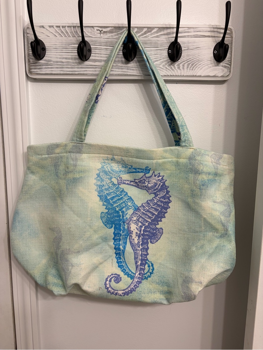 Sun Shirt Seahorse Canvas Tote in Aqua & Lavender